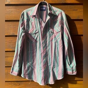 Vintage Wrangler Western 90s Vertical Striped Lightweight Pearl Snap Men’s Small